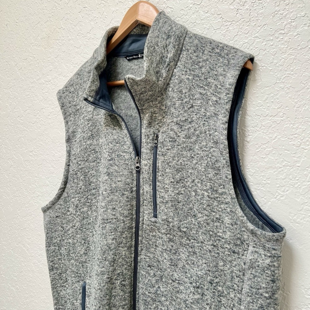 Beverly Hills Polo Club Menswear Vest Full Zip Sleeveless Gray Pockets XL Preppy